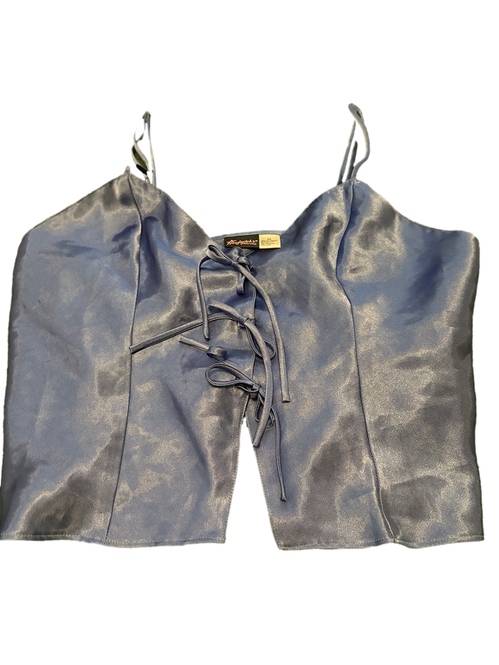Frederick’s Of Hollywood Camisole Tie Front Top Blue Satin Finish Polyester M